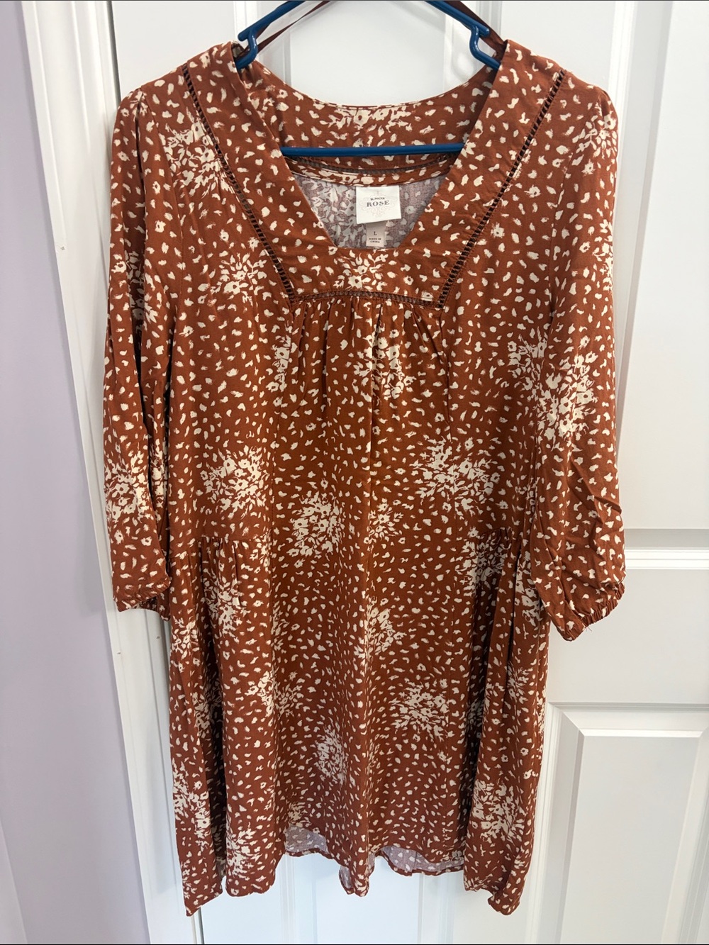 Knox Rose Rust and Cream Floral Long-Sleeve Tunic Dress